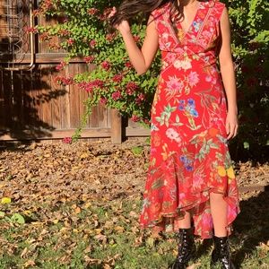 Tadashi Shoji Midi Floral Red Dress US 6